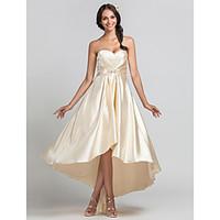 LAN TING BRIDE Asymmetrical Sweetheart Bridesmaid Dress - Open Back Sleeveless Stretch Satin