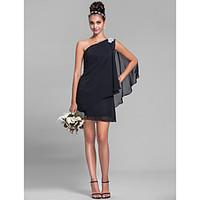 LAN TING BRIDE Short / Mini Chiffon Bridesmaid Dress - Sheath / Column One Shoulder Plus Size / Petite