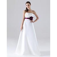 LAN TING BRIDE Floor-length Strapless Bridesmaid Dress - Color Block Sleeveless Satin