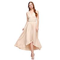 LAN TING BRIDE Asymmetrical Jersey Convertible Dress Bridesmaid Dress - A-line V-neck Plus Size / Petite with