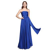 LAN TING BRIDE Floor-length One Shoulder Strapless V-neck Bridesmaid Dress - Convertible Dress Sleeveless Jersey