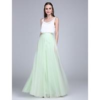 LAN TING BRIDE Floor-length Scoop Bridesmaid Dress - Two Pieces Sleeveless Tulle Satin Chiffon