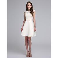 LAN TING BRIDE Short / Mini Jewel Bridesmaid Dress - Elegant Sleeveless Lace Satin