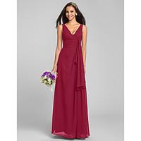 LAN TING BRIDE Floor-length Chiffon Mini Me Bridesmaid Dress - Sheath / Column V-neck Plus Size / Petite with Criss Cross