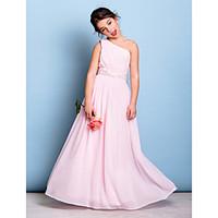 Lanting Bride Floor-length Chiffon Junior Bridesmaid Dress A-line One Shoulder with Beading / Sash / Ribbon / Side Draping