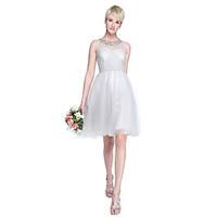 LAN TING BRIDE Knee-length Tulle Mini Me Bridesmaid Dress - A-line / Princess Jewel Plus Size / Petite