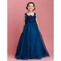 LAN TING BRIDE Ball Gown Floor-length Flower Girl Dress - Satin Tulle Straps with Bow(s) Crystal Detailing Flower(s)