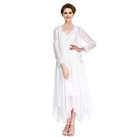 LAN TING BRIDE A-line Mother of the Bride Dress - Convertible Dress Asymmetrical Long Sleeve Chiffon with Appliques Beading