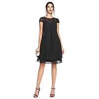 LAN TING BRIDE A-line Plus Size Mother of the Bride Dress - Little Black Dress Knee-length Short Sleeve Chiffon Lace with Beading Pleats