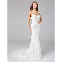 LAN TING BRIDE Sheath / Column Wedding Dress - Classic Timeless Open Back Court Train Spaghetti Straps Lace with Lace