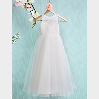 LAN TING BRIDE A-line Ankle-length Flower Girl Dress - Lace Tulle Jewel with Lace Pleats