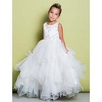 LAN TING BRIDE A-line Floor-length Flower Girl Dress - Organza Satin Jewel with Beading Appliques