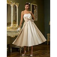 LAN TING BRIDE A-line Princess Wedding Dress - Chic Modern Reception Little White Dress Tea-length Sweetheart Satin with Bow