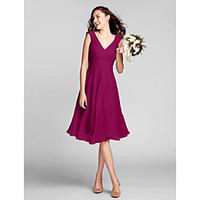 LAN TING BRIDE Bridesmaid Dress Knee-length Chiffon - A-line V-neck Plus Size / Petite