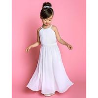 LAN TING BRIDE A-line Floor-length Flower Girl Dress - Chiffon Stretch Satin Jewel with Sash / Ribbon Side Draping