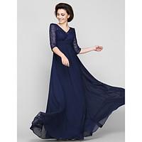 LAN TING BRIDE A-line Mother of the Bride Dress - Open Back Ankle-length Half Sleeve Chiffon Lace with Lace Ruching
