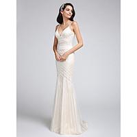 LAN TING BRIDE Trumpet / Mermaid Wedding Dress Lacy Look Court Train Spaghetti Straps Tulle with Appliques