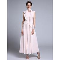 LAN TING BRIDE Sheath / Column Mother of the Bride Dress - Wrap Included Ankle-length Sleeveless Chiffon with Appliques
