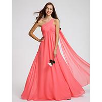 LAN TING BRIDE Floor-length Georgette Bridesmaid Dress - A-line One Shoulder with Criss Cross