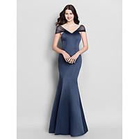 LAN TING BRIDE Floor-length Satin Bridesmaid Dress - Trumpet / Mermaid V-neck with