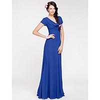 LAN TING BRIDE Floor-length Georgette Bridesmaid Dress - Sheath / Column Cowl Plus Size / Petite with Side Draping