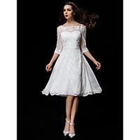 lan ting bride a line wedding dress see through knee length off the sh ...