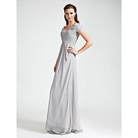 LAN TING BRIDE Floor-length Chiffon Bridesmaid Dress - Sheath / Column Off-the-shoulder / V-neck Plus Size / Petite