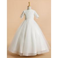 LAN TING BRIDE A-line Tea-length Flower Girl Dress - Tulle Jewel with Lace