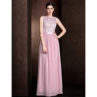 LAN TING BRIDE Floor-length Lace / Georgette Mini Me Bridesmaid Dress - Sheath / Column Bateau Plus Size / Petite