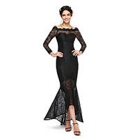 LAN TING BRIDE Asymmetrical Bateau Bridesmaid Dress - Elegant Long Sleeve Lace