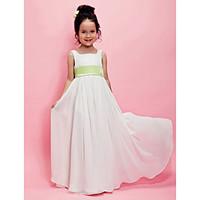 LAN TING BRIDE A-line Princess Floor-length Flower Girl Dress - Chiffon Square with Draping Sash / Ribbon