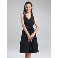 LAN TING BRIDE Knee-length Chiffon Little Black Dress Bridesmaid Dress - A-line V-neck Plus Size / Petite