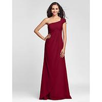 LAN TING BRIDE Floor-length Chiffon Bridesmaid Dress - Sheath / Column One Shoulder Plus Size / Petite