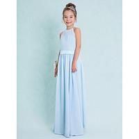 Lanting Bride Floor-length Chiffon Junior Bridesmaid Dress Sheath / Column Halter with