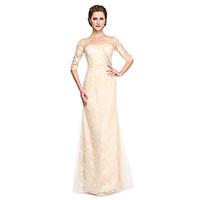 LAN TING BRIDE Sheath / Column Mother of the Bride Dress - Elegant Floor-length Half Sleeve Lace with Beading Lace Pleats