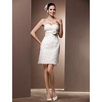LAN TING BRIDE Sheath / Column Wedding Dress - Chic Modern Elegant Luxurious Reception Little White Dress Short / Mini Sweetheart Lace