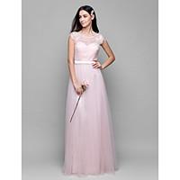 LAN TING BRIDE Floor-length Lace / Tulle Bridesmaid Dress - A-line Scoop with Lace