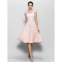 LAN TING BRIDE Bridesmaid Dress Knee-length Chiffon / Lace - A-line Scoop with Lace