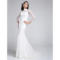 LAN TING BRIDE Trumpet / Mermaid Wedding Dress See-Through Court Train High Neck Lace with Lace