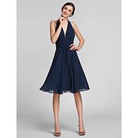 LAN TING BRIDE Knee-length Chiffon / Satin Bridesmaid Dress - Sheath / Column Halter Plus Size / Petite