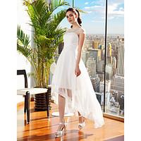 LAN TING BRIDE A-line Wedding Dress Little White Dress Asymmetrical Bateau Chiffon with Flower Sash / Ribbon