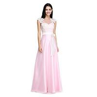 LAN TING BRIDE Floor-length Bateau Bridesmaid Dress - Elegant Sleeveless Tulle Stretch Satin