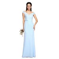 LAN TING BRIDE Floor-length Off-the-shoulder Bridesmaid Dress - See Through Sleeveless Chiffon Lace