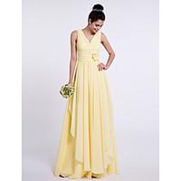 LAN TING BRIDE Floor-length V-neck Bridesmaid Dress - Floral Sleeveless Chiffon