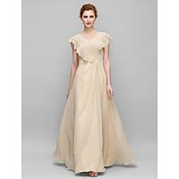 LAN TING BRIDE Sheath / Column Mother of the Bride Dress - Elegant Floor-length Sleeveless Chiffon with Appliques Criss Cross