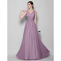 LAN TING BRIDE Floor-length Georgette Bridesmaid Dress - A-line / Sheath / Column V-neck Plus Size / Petite