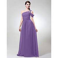 LAN TING BRIDE Floor-length Chiffon Bridesmaid Dress - A-line One Shoulder Plus Size / Petite