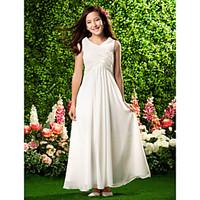 Lanting Bride Ankle-length Chiffon Junior Bridesmaid Dress Sheath / Column V-neck Empire with Draping / Criss Cross