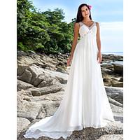 LAN TING BRIDE A-line Wedding Dress - Chic Modern See-Through Chapel Train V-neck Chiffon with Sequin Beading