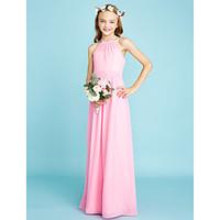 LAN TING BRIDE Floor-length Chiffon Junior Bridesmaid Dress A-line Halter Natural with Sash / Ribbon